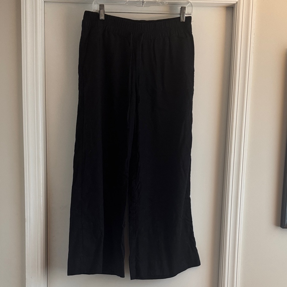 Black Linen Blend Wide-Leg Pants